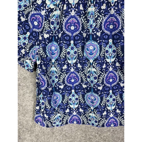 Talbots V-Neck Tiered Short Sleeve Blue Floral Crop Top Womens Large Lightweight - Picture 12 of 14